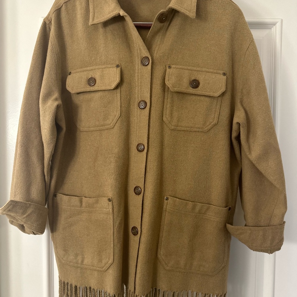 Carole Little Camel Fringe Jacket Vintage Made in USA Button Down Western Hippie